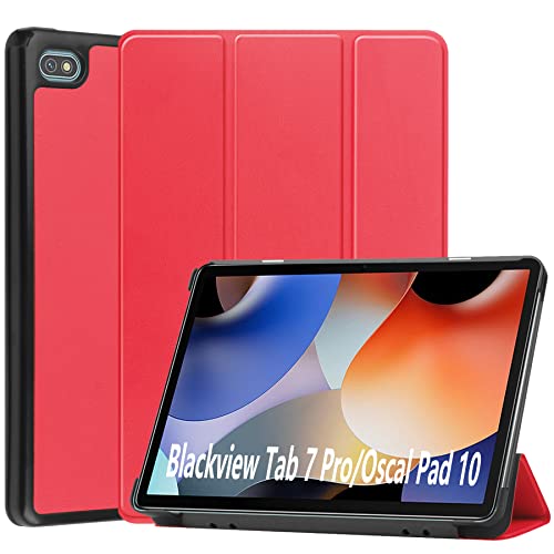 Dlahaby Hülle Kompatibel mit Blackview Tab 7 Pro/Tab 7 / Oscal Pad 10,Schutzhülle mit Standfunktion Flip Case Cover für Blackview Tab 7 Pro/Tab 7/ Oscal Pad 10 Tablet,rot von Dlahaby