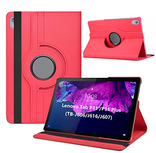 Dlahaby Hülle für Lenovo Tab P11 Plus TB-J616 / Tab P11 TB-J606 11 Zoll,PU Leder mit Drehbar Standfunktion Schutzhülle für Tablet Lenovo Tab P11 & Lenovo Tab P11 Plus 11 Zoll,Rot von Dlahaby