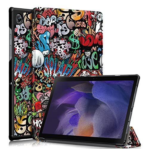Dlahaby Hülle für Samsung Galaxy Tab A8 10.5 Zoll,PU Leder Schutzhülle mit Standfunktion Smart Case Cover für Samsung Galaxy Tab A8 10.5 Zoll SM-X200/X205/X207 2021 Tablet,Graffiti von Dlahaby