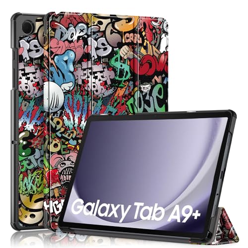 Dlahaby Hülle für Samsung Galaxy Tab A9 Plus 11 Zoll 2023,PU Leder Schutzhülle mit Standfunktion Smart Case Cover für Samsung Galaxy Tab A9+ SM-X210/X216/X218 Tablet,Graffiti von Dlahaby