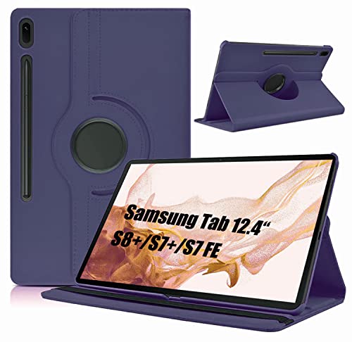 Dlahaby Hülle für Samsung Tab S8+ S8 Plus 2022 /S7 FE 2021/S7 Plus 2020 12.4 Zoll,PU Leder mit Drehbar Standfunktion Schutzhülle für Tablet Samsung Tab S7 Fe/S8 Plus/S7 Plus,Dunkelblau von Dlahaby