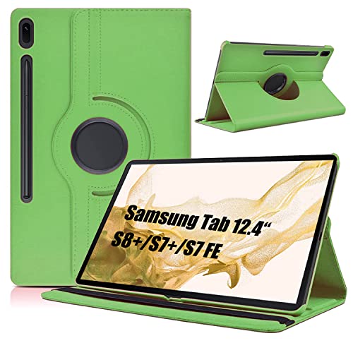 Dlahaby Hülle für Samsung Tab S8+ S8 Plus 2022 /S7 FE 2021/S7 Plus 2020 12.4 Zoll,PU Leder mit Drehbar Standfunktion Schutzhülle für Tablet Samsung Tab S7 Fe/S8 Plus/S7 Plus,Grün von Dlahaby