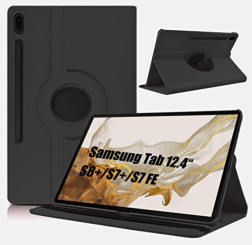 Dlahaby Hülle für Samsung Tab S8+ S8 Plus 2022 /S7 FE 2021/S7 Plus 2020 12.4 Zoll,PU Leder mit Drehbar Standfunktion Schutzhülle für Tablet Samsung Tab S7 Fe/S8 Plus/S7 Plus,Schwarz von Dlahaby