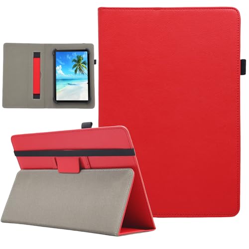 Dluggs Universal-Schutzhülle für 25,4 cm (10,1 Zoll) Android-Tablet, schmal, klappbar, Ständer, Folio-Lederhülle für 9,5-11-Zoll-Tablets mit Handschlaufe, Rot von Dluggs