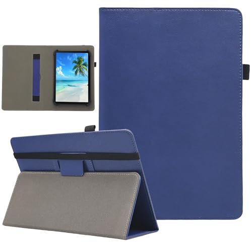 Dluggs Universal-Schutzhülle für Android-Tablets mit 17,8 cm (7 - 8,5 Zoll), schmal, klappbar, Standfunktion, Lederhülle, mit Handschlaufe, Dunkelblau von Dluggs