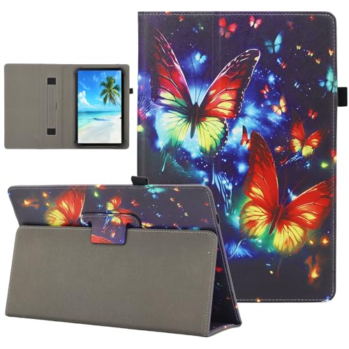 Dluggs Universal-Schutzhülle für Android-Tablets mit 17,8 cm (7 - 8,5 Zoll), schmal, klappbar, Standfunktion, Lederhülle, mit Handschlaufe, glitzernder Schmetterling von Dluggs