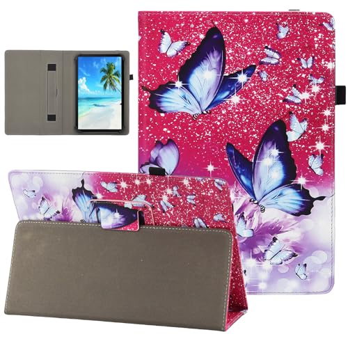 Dluggs Universal-Schutzhülle für Android-Tablets mit 17,8 cm (7 - 8,5 Zoll), schmal, klappbar, Standfunktion, Lederhülle, mit Handschlaufe, rosa Schmetterling von Dluggs