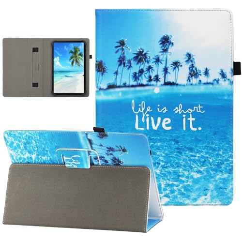 Dluggs Universal-Schutzhülle für Android-Tablets mit 17,8 cm (7 - 8,5 Zoll), schmal, klappbar, mit Standfunktion, Lederhülle, mit Handschlaufe, Strand von Dluggs