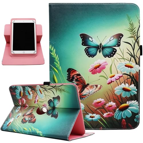 Universelle 8-Zoll-Tablet-Hülle, universelle 7-Zoll-Tablet-Hülle, drehbare Tablet-Hülle für 7-8-Zoll-Android-Tablet, Dluggs 360 Grad drehbarer Ständer Hülle für 7-8,5 Zoll Tablet, Schmetterling Blumen von Dluggs