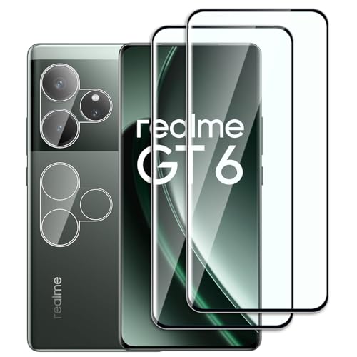 Dlxiks 2+2 Stück, Panzer Schutz Glas für Realme GT 6/GT 6T 5G, 2 Stück Schutzfolie Mit 2 Stück Kameraschutz, 9H Härte, Anti-Kratzen, HD Klar Displayschutzfolie für Realme GT 6/GT 6T 5G Dlxiks 2+2 Stück, Panzer Schutz Glas für Realme GT 6/GT 6T 5G, 2 Stück Schutzfolie Mit 2 Stück Kameraschutz, 9H Härte, Anti-Kratzen, HD Klar Displayschutzfolie für Realme GT 6/GT 6T 5G von Dlxiks