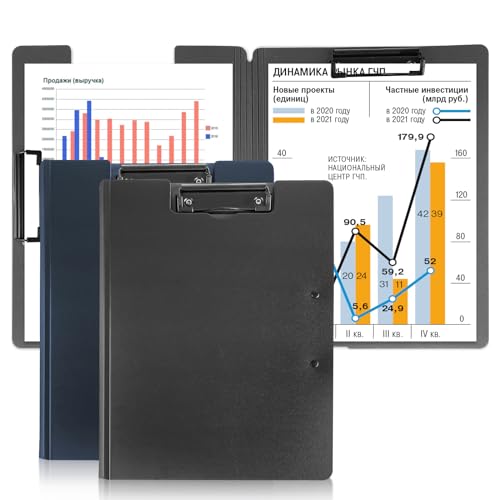 Dmkohi Klemmbrett A4, 2 Stück klemmbretter mit Deckel klemmbrettmappe, Foldover Clip Boards Leichtes Zwischenablage, Kunststoff Ordner für Notizen, Dokumente und Schule, Büro von Dmkohi