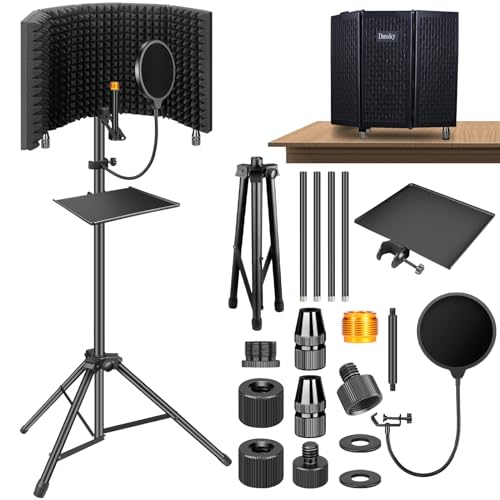 Dmsky Mikrofon-Isolationsschild mit Pop-Filter und Stativständer, faltbarer Mikrofonschutz mit dreifacher Schallisolierung, hochdichter Mikrofon-Schallschutz für Aufnahmestudio, Gesang, Rundfunk Dmsky Mikrofon-Isolationsschild mit Pop-Filter und Stativständer, faltbarer Mikrofonschutz mit dreifacher Schallisolierung, hochdichter Mikrofon-Schallschutz für Aufnahmestudio, Gesang, Rundfunk von Dmsky