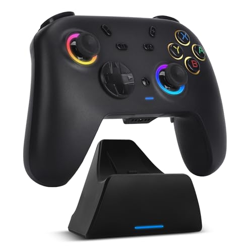 DoJoZone PC Controller Wireless mit Ladestation, Switch Pro Controller mit Hall Effekt Joystick (Kein Drift) Hall Trigger, 7 RGB Licht, Wireless Gaming Controller für PC Windows/Switch/OLED/Lite/Steam von DoJoZone