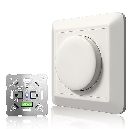 DoRight Dimmer Schalter, 5-200W LED Dimmer Schalter, 230V Dimmerschalter 5-200W für Led Lampen,Halogen,Dimmbare Glühlampe,Memory-Funktion lichtschalter 230V (Weiß) von DoRight