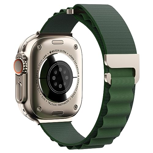 Doando Kompatibel mit Apple Watch Armband Series 9 Ultra 2 SE Ultra 8 7 6 5 4 3 2 1,42mm 44mm 45mm 49mm,Verstellbares Unisex-Nylon-Geflecht-Apple Watch Armband,Grün-L with von Doando