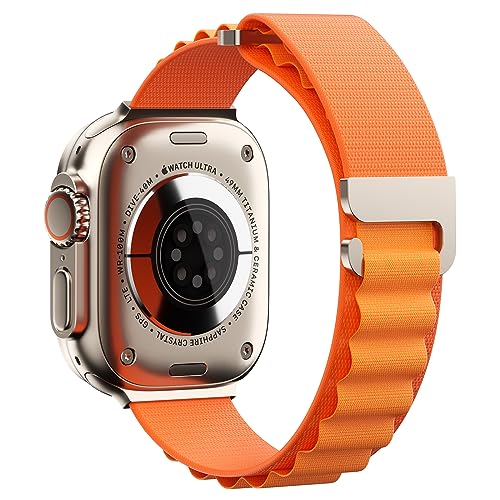 Doando Kompatibel mit Apple Watch Armband Series 9 Ultra 2 SE Ultra 8 7 6 5 4 3 2 1,42mm 44mm 45mm 49mm,Verstellbares Unisex-Nylon-Geflecht-Apple Watch Armband,Orange-M von Doando