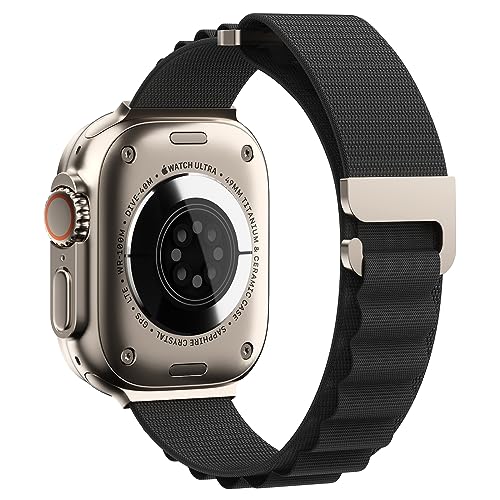 Doando Kompatibel mit Apple Watch Armband Series 9 Ultra 2 SE Ultra 8 7 6 5 4 3 2 1,42mm 44mm 45mm 49mm,Verstellbares Unisex-Nylon-Geflecht-Apple Watch Armband,Schwarz-L Alpine Loop von Doando