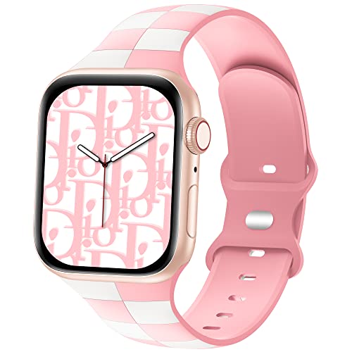 Luxuriöses kariertes Designer-Armband, kompatibel mit Apple Watch, 42 mm, 44 mm, 45 mm, 46 mm, 49 mm, für Damen und Herren, weiches Silikon-Sportarmband, Ersatzarmbänder für iWatch Serie 10, 9, 8, von Doasuwish