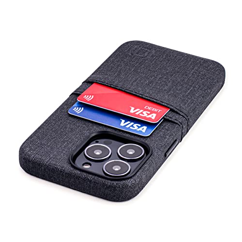 Dockem Brieftaschen-Etui für iPhone 13 Pro mit integrierter Metallplatte für magnetische Befestigung und 2 Kreditkartenfächern: Kunstleder im Canvas-Stil (6,1" iPhone 13 Pro, Luxe M2, Schwarz) von Dockem