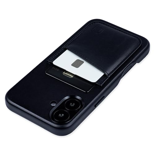 Dockem Echtes Leder Kartenetui V2 für iPhone 16 Plus mit Kameraausschnitt, Eingebauter Metallplatte, Angenähtem Portemonnaie mit 2 Kreditkartenfächern (Schwarz, M2GL) von Dockem