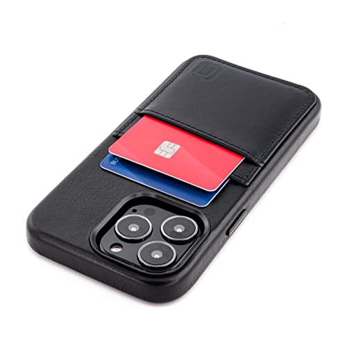 Dockem Echtleder Hülle für iPhone 13 Pro mit Kartenfachen und Integrierter Metallplatte zur Magnetischen Befestigung, Aufgenähtes Portemonnaie mit 2 Kreditkartenfächern, 6,1" Pro M2GL [Schwarz] von Dockem