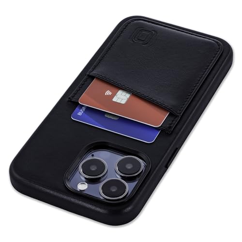 Dockem Echtleder Kartenetui für iPhone 15 Pro Max mit Kartenfachen und Integrierter Metallplatte zur Magnetischen Befestigung, Aufgenähtes Portemonnaie mit 2 Kreditkartenfächern (Schwarz, M2GL) von Dockem