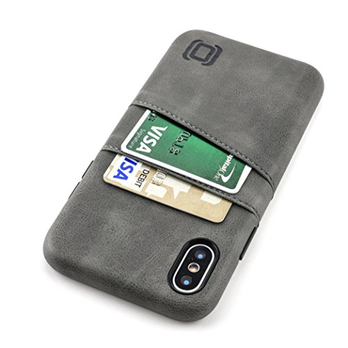 Dockem Exec Handyhülle für iPhone X/XS: Schlankes Premium-Etui aus Synthetischem Leder mit 2 Kartenfächern für Kreditkarten/ID, Einfache Professionelle Snap-On-Hülle [5.8, Grau] von Dockem