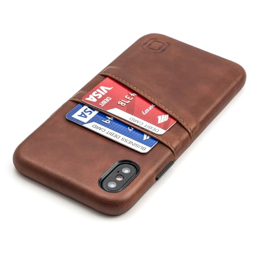 Dockem Exec Handyhülle mit 2X Kartenfach für iPhone X und iPhone XS - Schmale Vintage Wallet Handytasche aus Kunstleder – Hülle mit Einrastautomatik [Braun] von Dockem