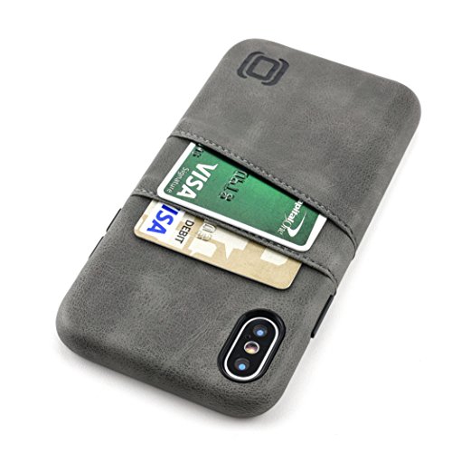 Dockem Exec Handyhülle mit 2X Kartenfach für iPhone X und iPhone XS - Schmale Vintage Wallet Handytasche aus Kunstleder – Hülle mit Einrastautomatik [Grau] von Dockem