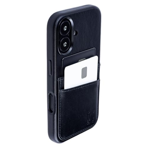 Dockem Hülle aus Echtem Leder für iPhone 16 mit Kartenfachen und Integrierter Metallplatte zur Magnetischen Befestigung, Aufgenähtes Portemonnaie mit 2 Kreditkartenfächern (Schwarz, M2GL) von Dockem