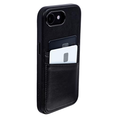 Dockem Hülle aus Echtem Leder für iPhone 16e mit Kartenfächern, Aufgenähtes Portemonnaie mit 2 Kreditkartenfächern (Schwarz, M2GL) von Dockem