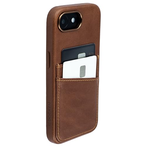 Dockem Hülle aus Echtem Leder für iPhone 16e mit Kartenfachen und Integrierter Metallplatte zur Magnetischen Befestigung, Aufgenähtes Portemonnaie mit 2 Kreditkartenfächern (Braun, M2GL) von Dockem