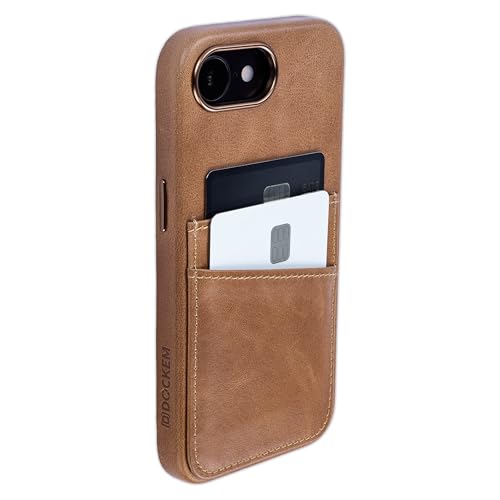 Dockem Hülle aus Echtem Leder für iPhone 16e mit Kartenfächern, Aufgenähtes Portemonnaie mit 2 Kreditkartenfächern (Hellbraun, M2GL) von Dockem
