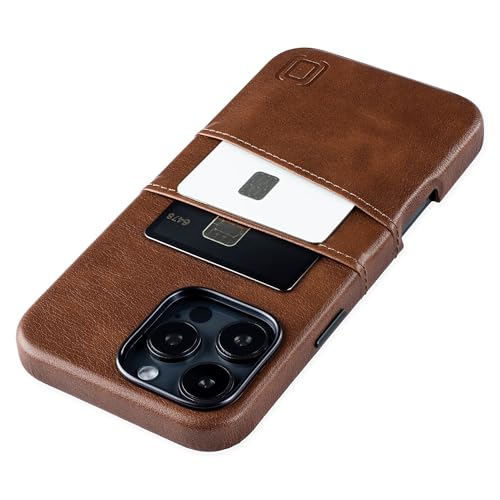 Dockem Kartenetui V2 für iPhone 16 Pro Max mit Kameraausschnitt, eingebauter Metallplatte & 2 Kartenfächern: M2 Exec Premium Kunstleder Wallet Case (Braun) von Dockem