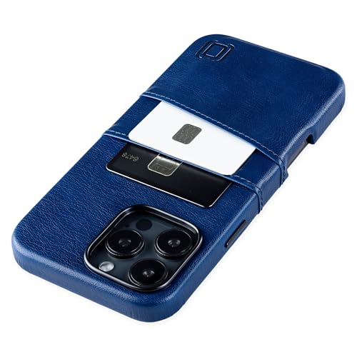 Dockem Kartenetui V2 für iPhone 16 Pro Max mit Kameraausschnitt, eingebauter Metallplatte & 2 Kartenfächern: M2 Exec Premium Kunstleder Wallet Case (Marineblau) von Dockem