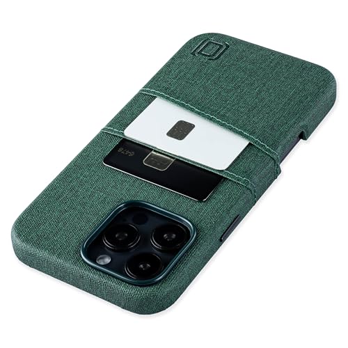 Dockem Kartenetui V2 für iPhone 16 Pro Max mit Kameraausschnitt, eingebauter Metallplatte & 2 Kartenfächern: M2 Luxe Canvas-Stil Kunstleder Wallet Case (Grün) von Dockem