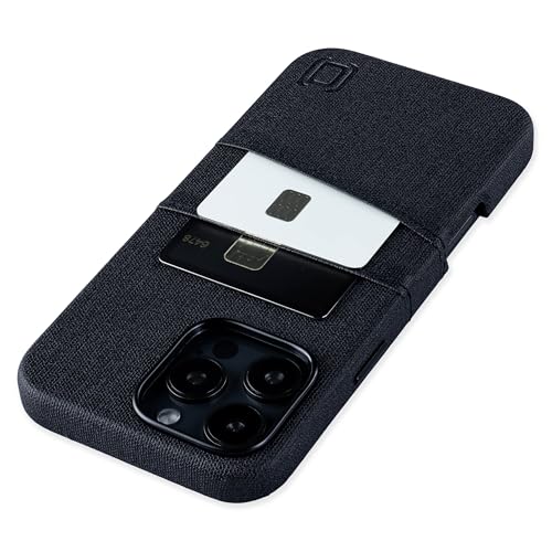 Dockem Kartenetui V2 für iPhone 16 Pro Max mit Kameraausschnitt, eingebauter Metallplatte & 2 Kartenfächern: M2 Luxe Canvas-Stil Kunstleder Wallet Case (Kohlschwarz) von Dockem