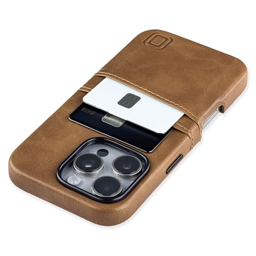 Dockem Kartenetui V2 für iPhone 16 Pro mit Kameraausschnitt, eingebauter Metallplatte & 2 Kartenfächern: M2 Exec Premium Kunstleder Wallet Case (Hellbraun) von Dockem