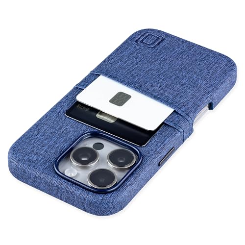Dockem Kartenetui V2 für iPhone 16 Pro mit Kameraausschnitt, eingebauter Metallplatte & 2 Kartenfächern: M2 Luxe Canvas-Stil Kunstleder Wallet Case (Blau) von Dockem