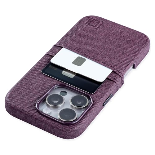 Dockem Kartenetui V2 für iPhone 16 Pro mit Kameraausschnitt, eingebauter Metallplatte & 2 Kartenfächern: M2 Luxe Canvas-Stil Kunstleder Wallet Case (Burgund) von Dockem