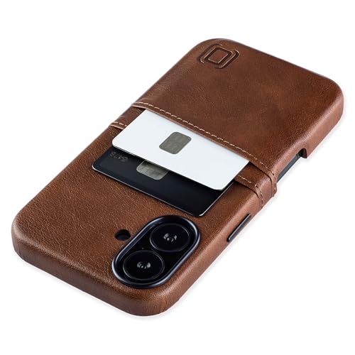 Dockem Kartenetui V2 für iPhone 16 mit Kameraausschnitt, eingebauter Metallplatte & 2 Kartenfächern: M2 Exec Premium Kunstleder Wallet Case (Braun) von Dockem