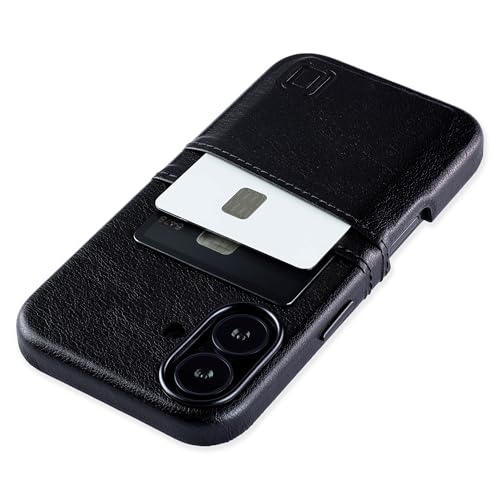 Dockem Kartenetui V2 für iPhone 16 mit Kameraausschnitt, eingebauter Metallplatte & 2 Kartenfächern: M2 Exec Premium Kunstleder Wallet Case (Schwarz) von Dockem