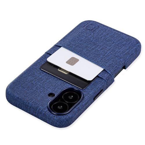 Dockem Kartenetui V2 für iPhone 16 mit Kameraausschnitt, eingebauter Metallplatte & 2 Kartenfächern: M2 Luxe Canvas-Stil Kunstleder Wallet Case (Blau) von Dockem