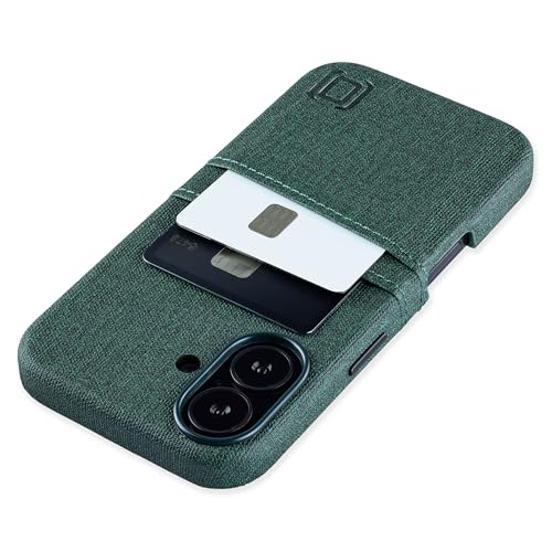 Dockem Kartenetui V2 für iPhone 16 mit Kameraausschnitt, eingebauter Metallplatte & 2 Kartenfächern: M2 Luxe Canvas-Stil Kunstleder Wallet Case (Grün) von Dockem