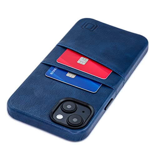 Dockem Kartenetui für iPhone 14 Plus mit Integrierter Metallplatte zur Magnetischen Befestigung & 2 Fächern: Exec M2 Premium Kunstleder Brieftasche Etui (iPhone 14 Plus, Marineblau) von Dockem