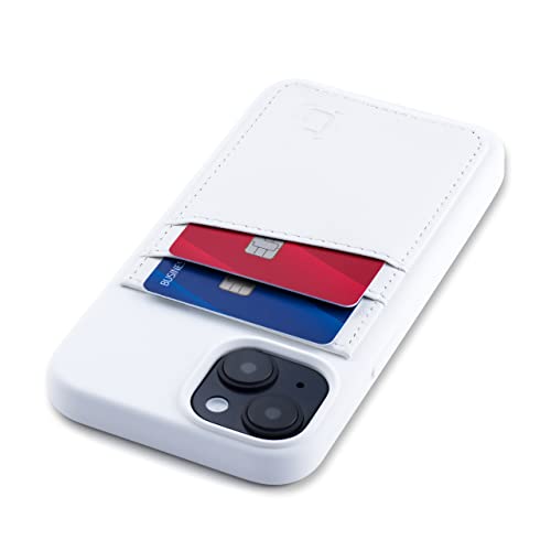 Dockem Kartenetui für iPhone 14 mit Flüssigsilikonhülle, Integrierter Metallplatte zur Magnetischen Befestigung & Aufgenähter Geldbörse mit 2 Kunstleder-Kreditkartenfächern (M2L, Weiß) von Dockem