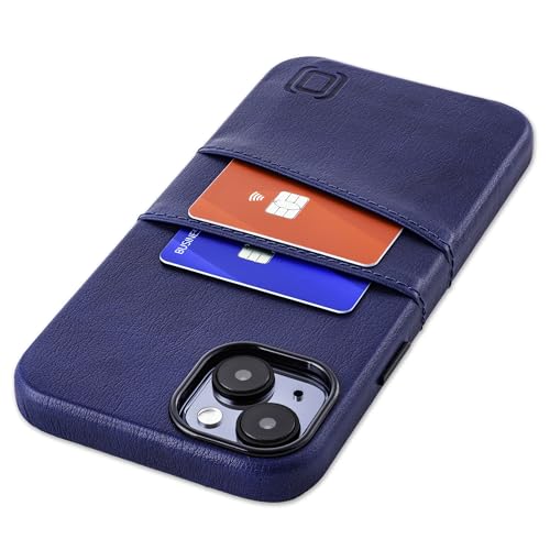 Dockem Kartenetui für iPhone 15 Plus mit Integrierter Metallplatte für Magnetischen Befestigung und 2 Kartenfächer: Exec M2 Premium Kunstleder Kartenhülle (iPhone 15 Plus, Marineblau) von Dockem