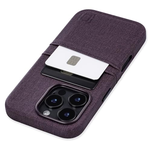 Dockem Kartenetui für iPhone 16 Pro mit Integrierter Metallplatte für Magnetischen Befestigung und 2 Kartenfächer: M2 Luxe Canvas-Stil Kunstleder Kartenhülle (Burgund) von Dockem
