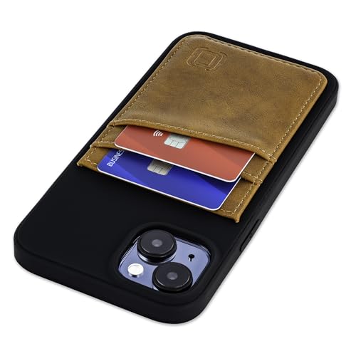 Dockem-Kartenhülle für iPhone 15 Plus mit Recycelter TPU-Hülle und 2 Aufgenähten Kartenfächern, Portemonnaie aus Recyceltem Kunstleder (N2R, Hellbraun) von Dockem