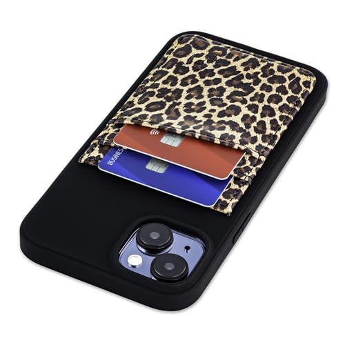 Dockem Kartenhülle für iPhone 15 Plus mit Recycelter TPU-Hülle und 2 Aufgenähten Kartenfächern, Portemonnaie aus Recyceltem Kunstleder (N2R, Leopard/Gepard) von Dockem